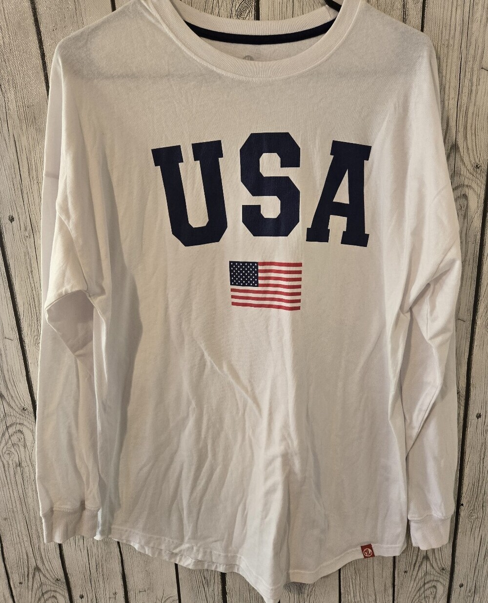 Marleylilly USA American Flag Long Sleeve Graphic Tee White S/M Patriotic